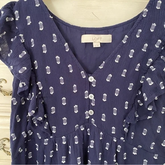 LOFT Navy Blue Ruffle Sleeve Dress - Picture 5 of 7